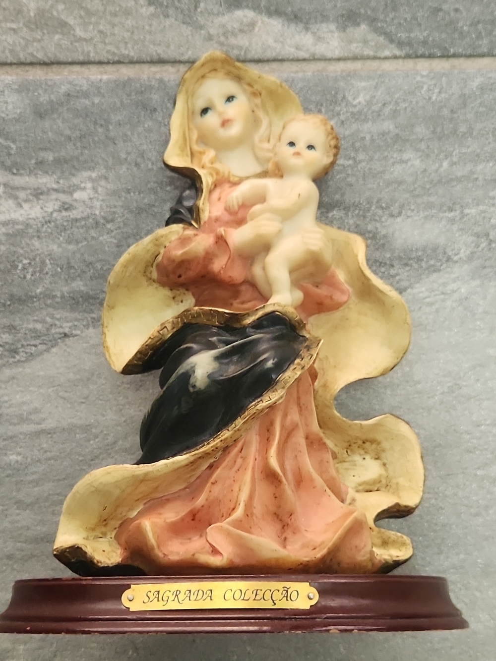 Sagrada Coleccao Pink and Cream Madonna with Child Figurine